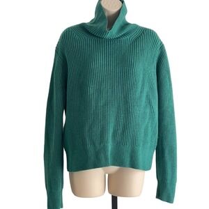 Wilfred Aritzia Merino Wool Sweater XXS Green Rib Knit Turtleneck Funnel Neck